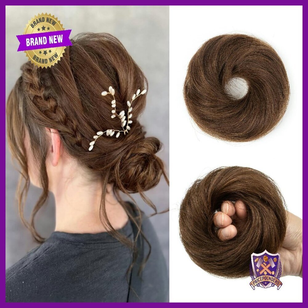 Human Hair Messy Bun Extension Stretch Elastic Band Updo Accessory
